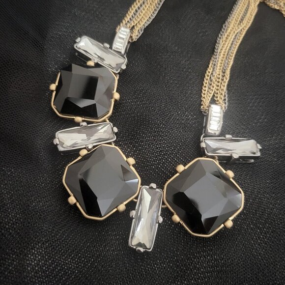 Kenneth Cole NY Back & Smokey Gray Fauceted Glass Triple Link Chain Necklace NWT - Picture 5 of 9